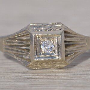 Men’s Natural Diamond Art Deco Engagement Ring in White Gold
